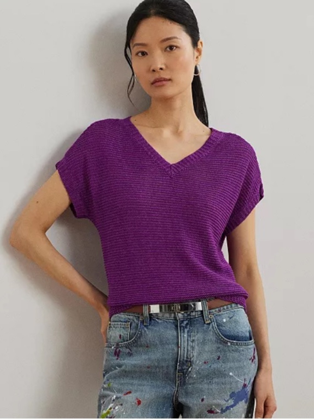 Lauren Ralph Lauren Black Label Linen Knit Magenta Pink Top Womens 2XL plus size